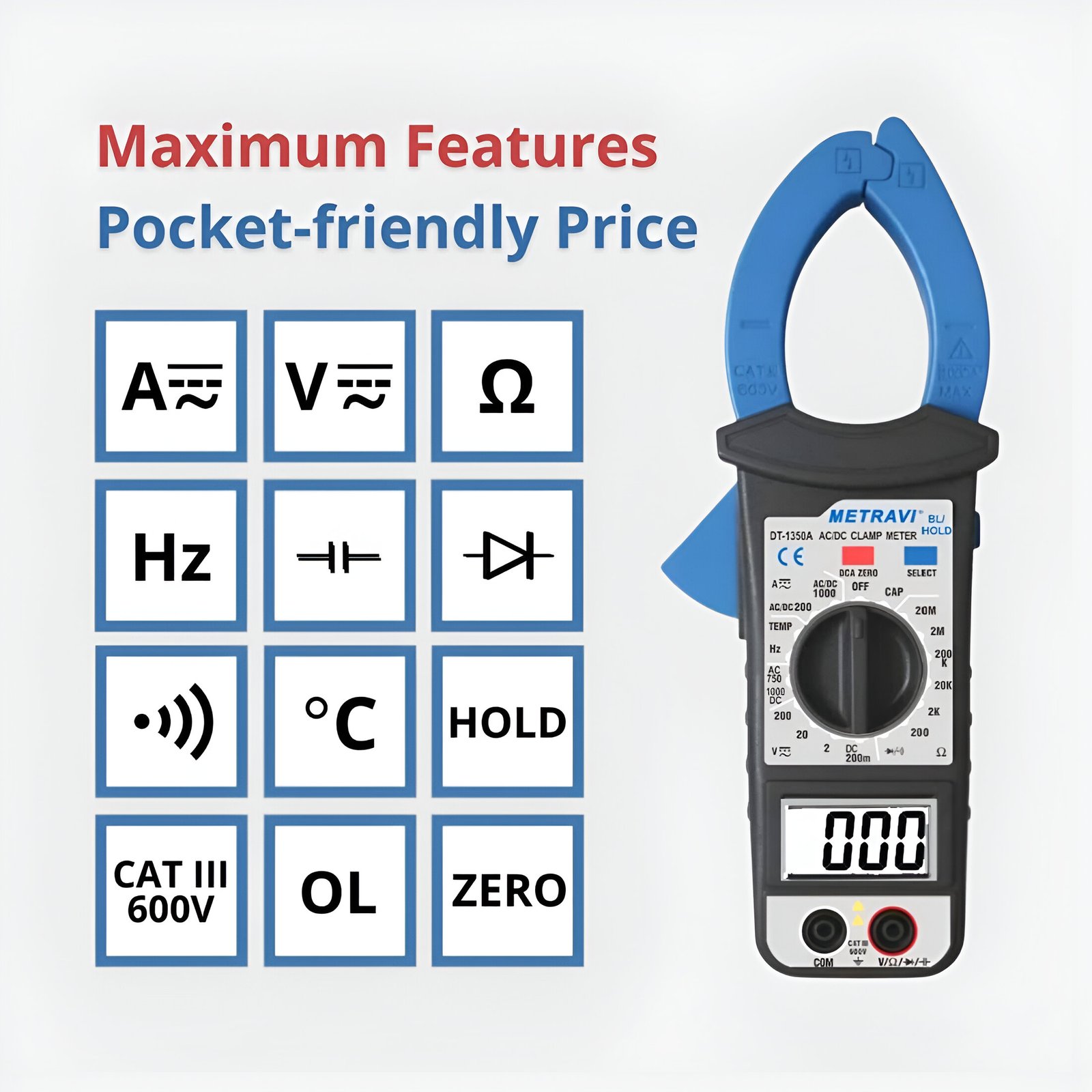 Metravi DT-1350AT Digital TRMS AC|DC Clamp Meter