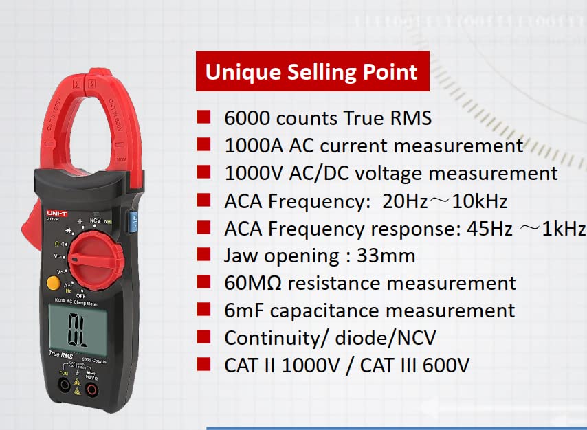 UNI-T 2117R True RMS 1000A AC Clamp Meter