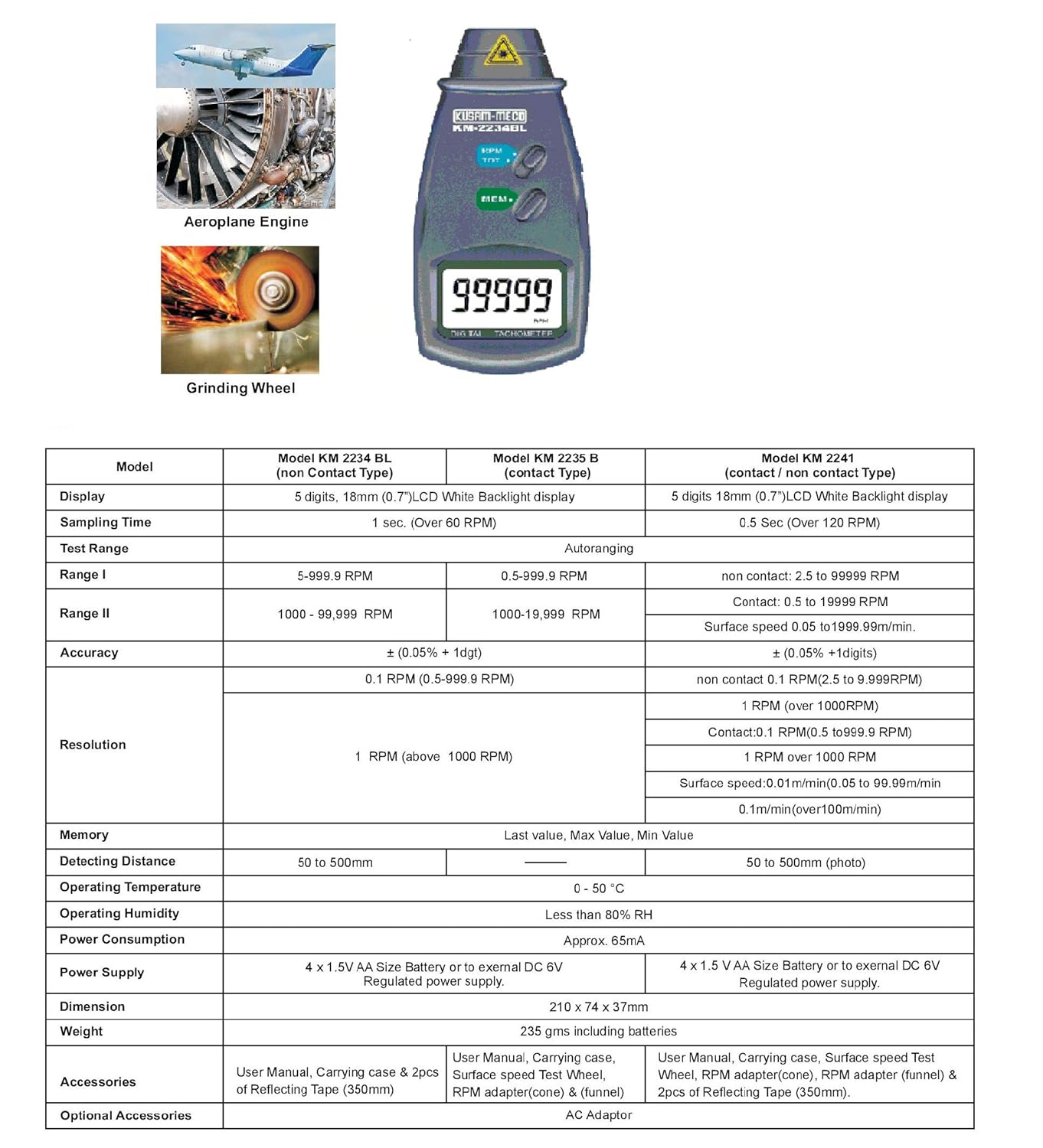 Kusam Meco KM2234BL Non Contact Type Laser Tachometer