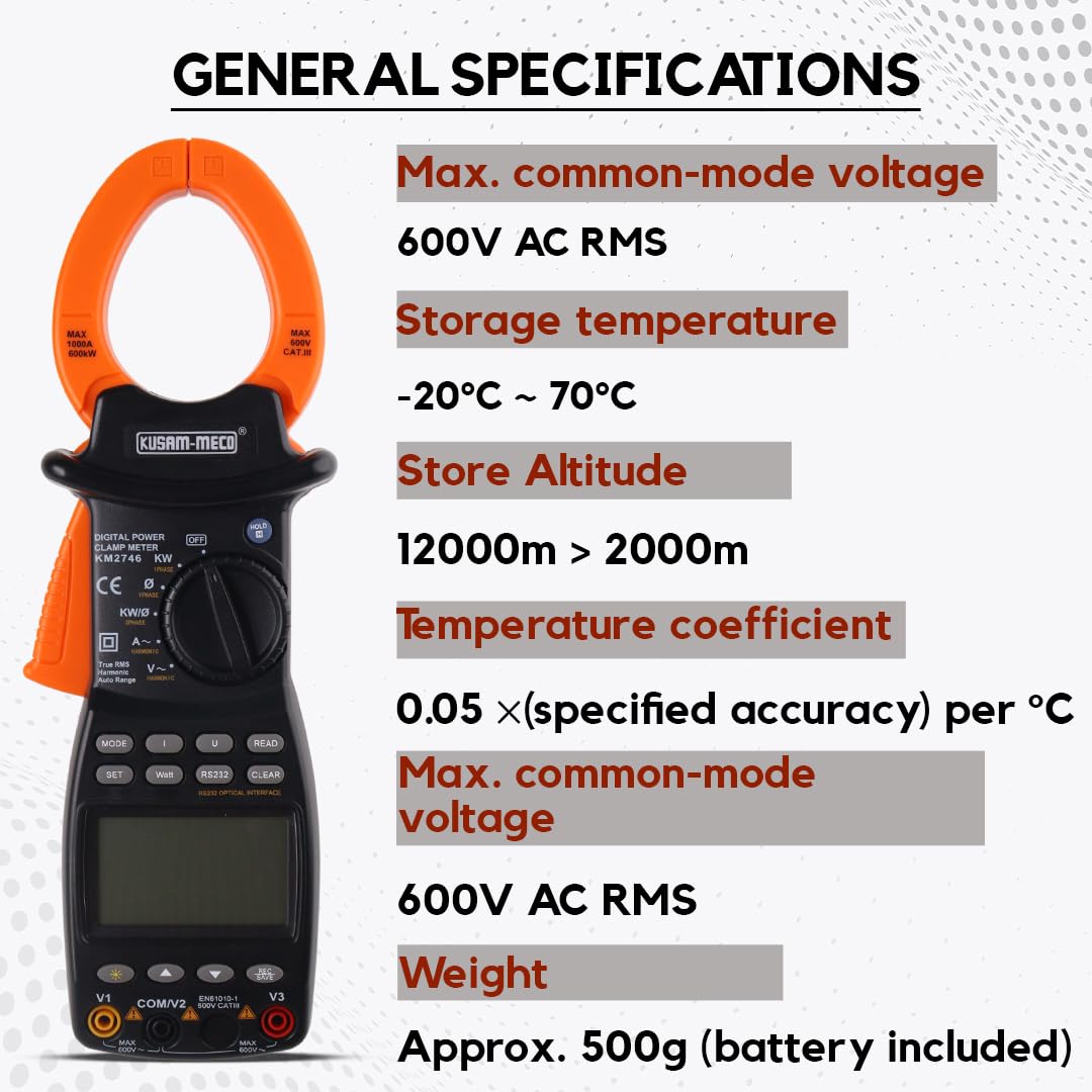 Kusam Meco - KM 2746-1 PHASE & 3 PHASE HARMONICS TRMS POWER CLAMPMETER WITH PC INTERFACE