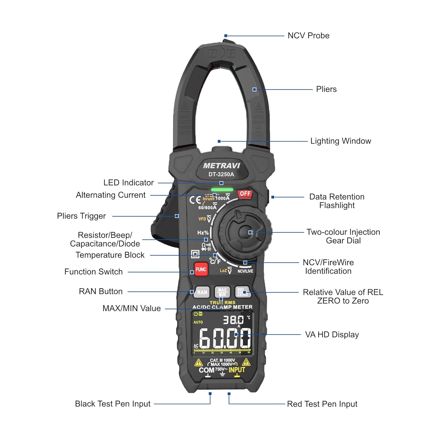 Metravi DT-3250A Digital TRMS AC/DC Clamp Meter
