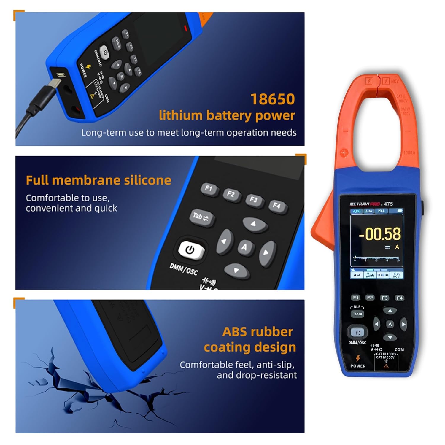 Metravi PRO 475 TRMS AC/DC Clamp Meter with Oscilloscope and Datalogger