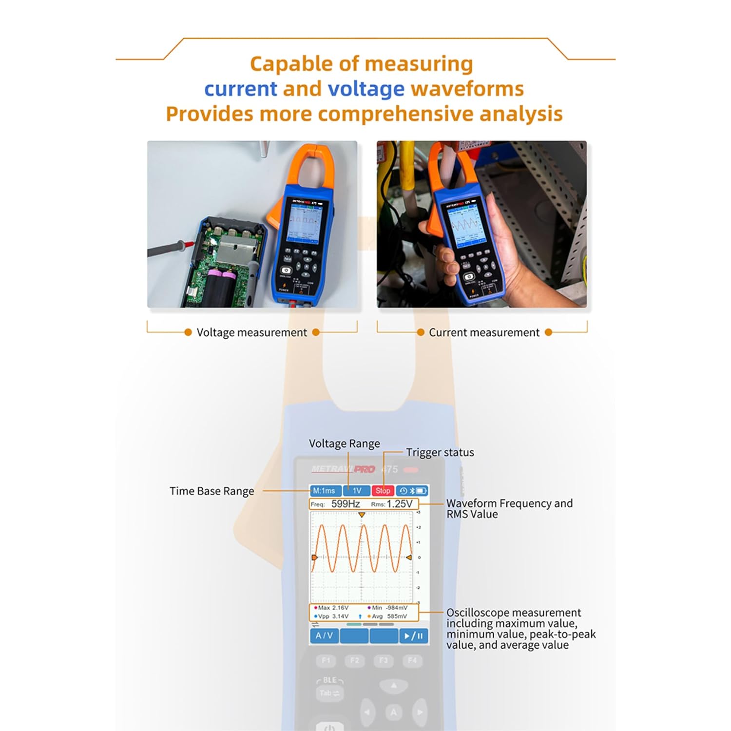 Metravi PRO 475 TRMS AC/DC Clamp Meter with Oscilloscope and Datalogger