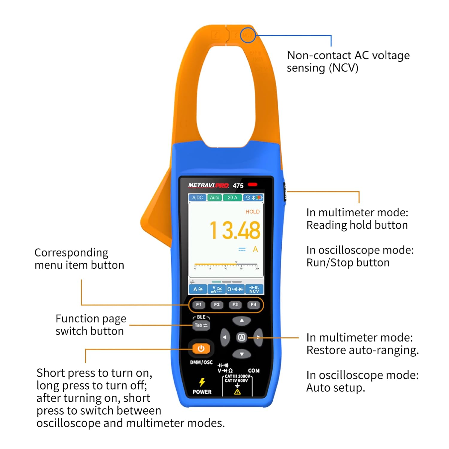 Metravi PRO 475 TRMS AC/DC Clamp Meter with Oscilloscope and Datalogger