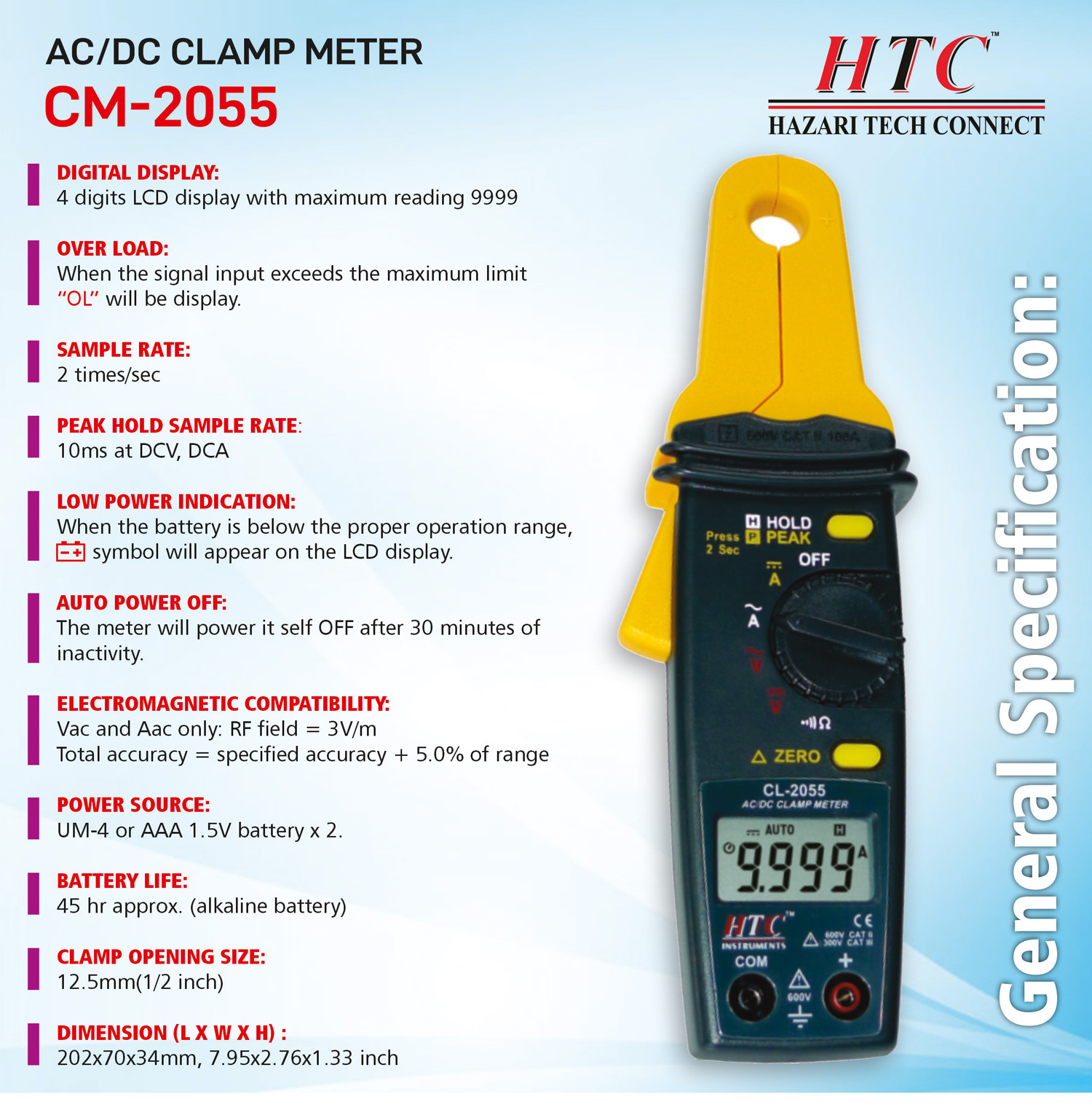 HTC-CL-2055-AC|DC CLAMP METER