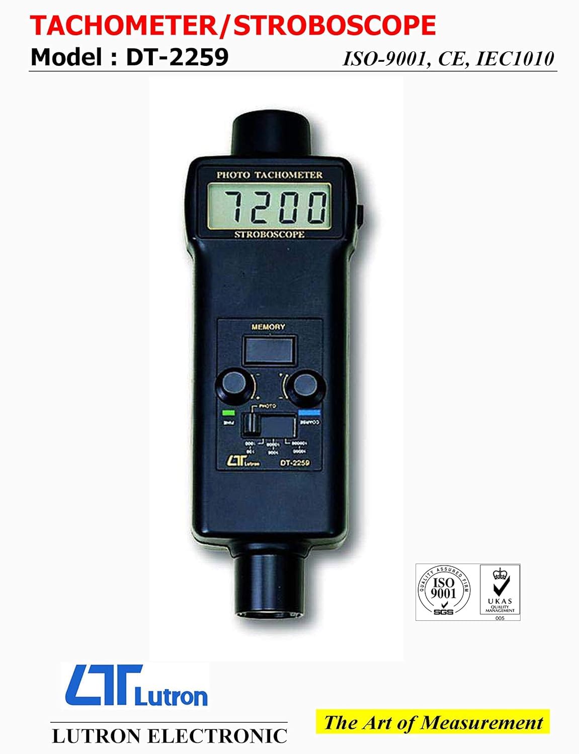 Lutron DT-2259  2 in 1, DIGITAL PHOTO TACHOMETER with DIGITAL STROBOSCOPE