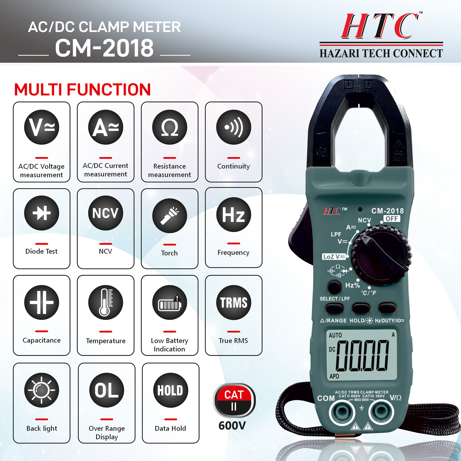 HTC-CM-2018-AC|DC 800A DIGITAL CLAMP METER