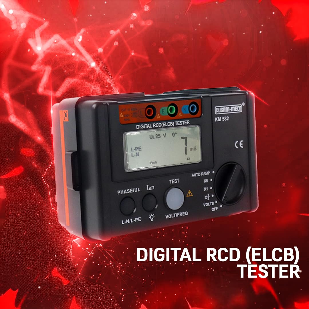 Kusam Meco KM 582 Digital RCD (ELCB) Tester with Auto Ramp