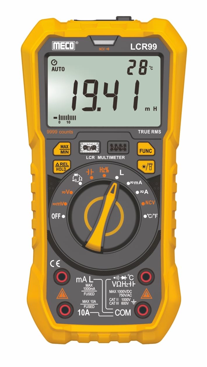 MECO LCR99 Digital Multimeter, 9999 Counts True RMS, Auto/Manual Range