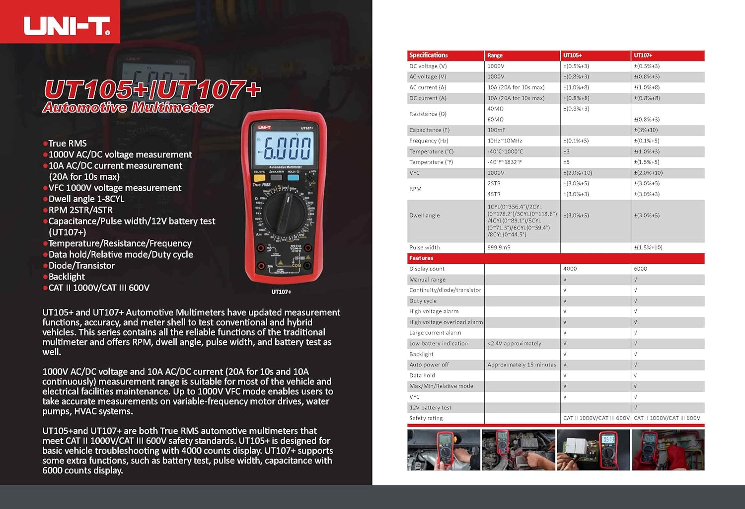 UNI-T UT107+ Automotive Multimeter with RPM Measurement