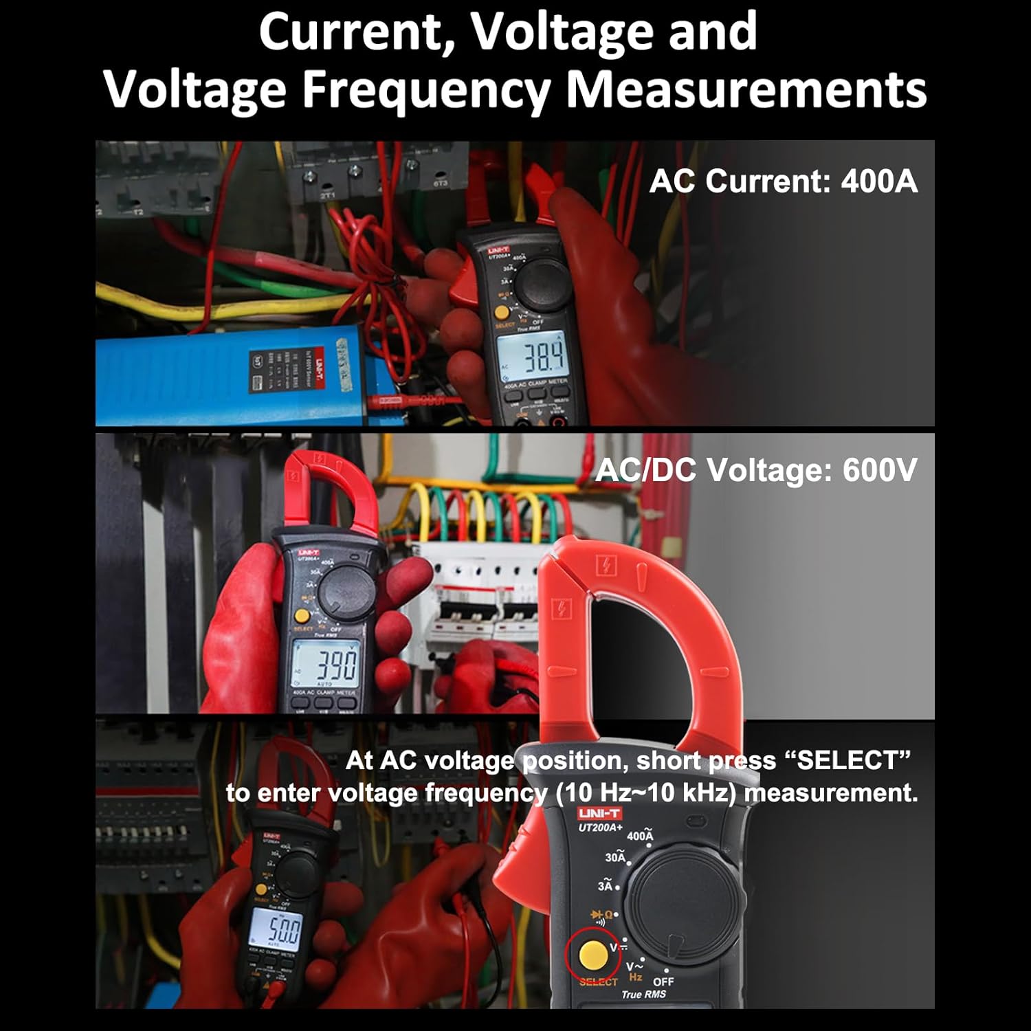 UNI-T UT200A+ True RMS Auto Ranging Clamp Multimeter with Live Wire Detection for AC/DC Voltage