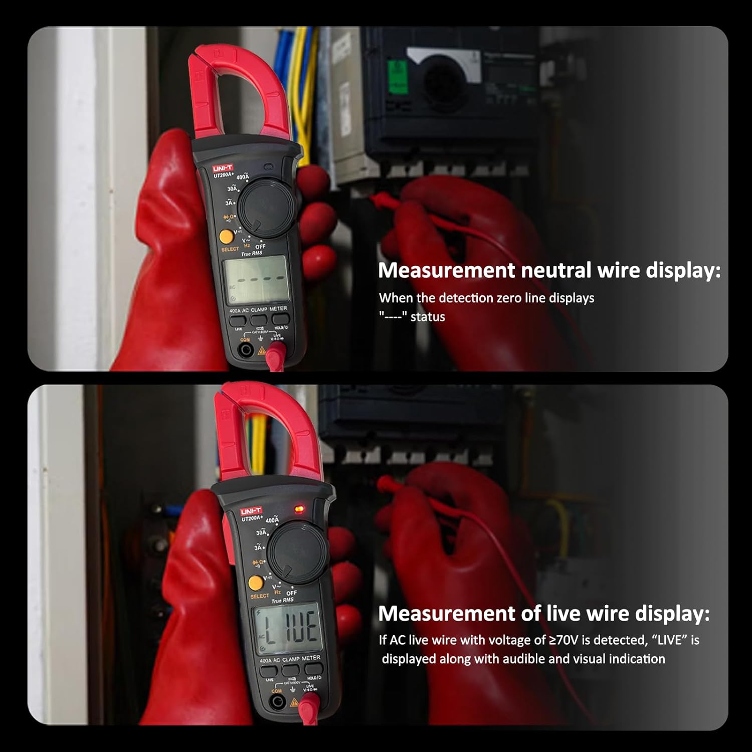 UNI-T UT200A+ True RMS Auto Ranging Clamp Multimeter with Live Wire Detection for AC/DC Voltage
