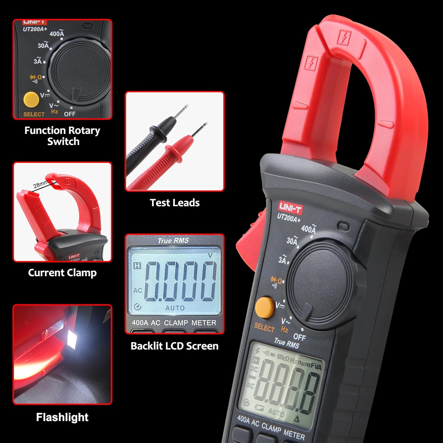 UNI-T UT200A+ True RMS Auto Ranging Clamp Multimeter with Live Wire Detection for AC/DC Voltage