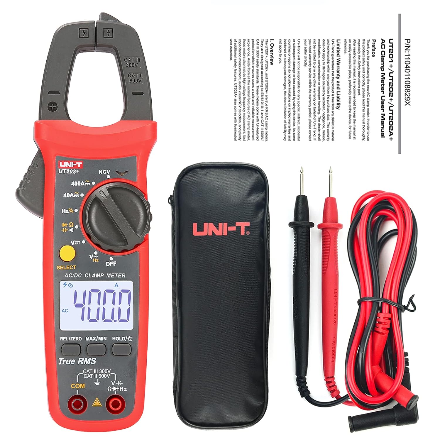 UNI-T UT203+ Digital Clamp Meter AC/DC Current Auto Range True RMS Max/Min Backlight Multimeter