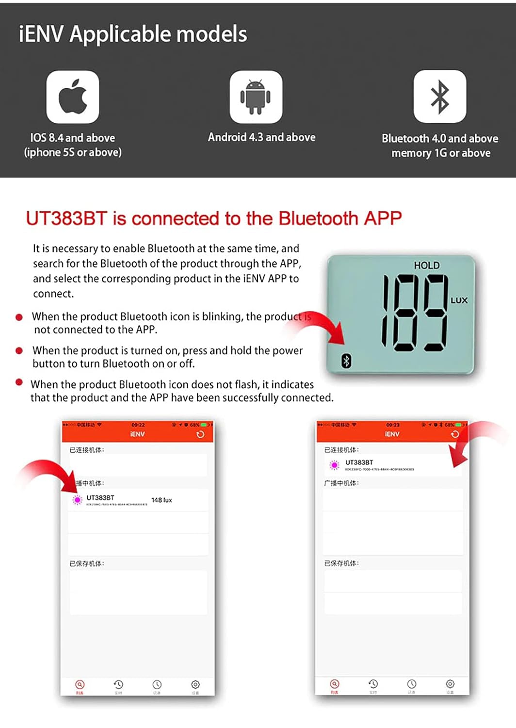 UNI-T UT383BT Mini Light Meter with LCD Screen