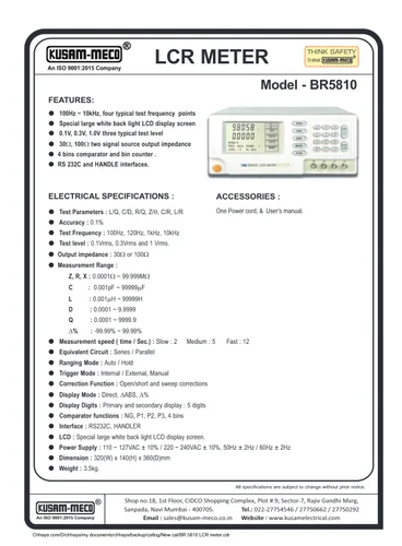 Kusam Meco BR5810 100kHz Bench Top LCR Meter